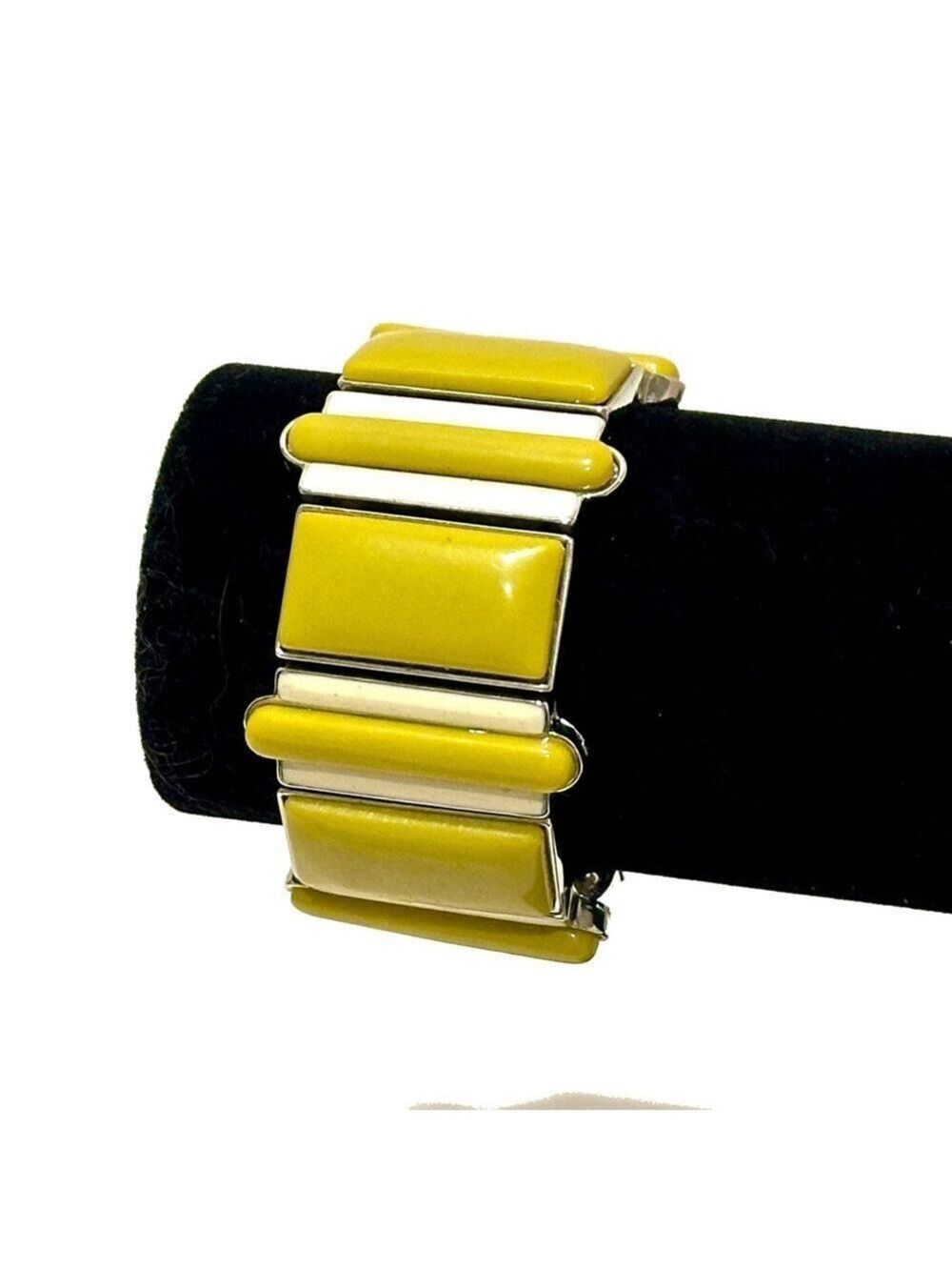 White House Black Market Mustard Yellow Ivory Enamel Stretch Bracelet